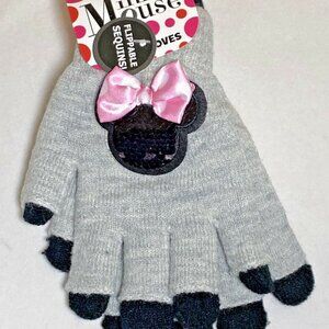 Girls disney minnie mouse gloves flip sequin black grey